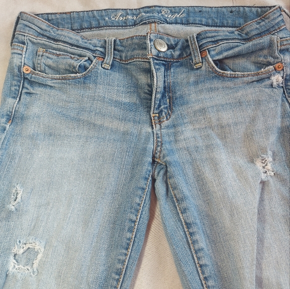 American Eagle Low Rise Skinny Distressed Denim Blue Jeans, 2 - Picture 3 of 9